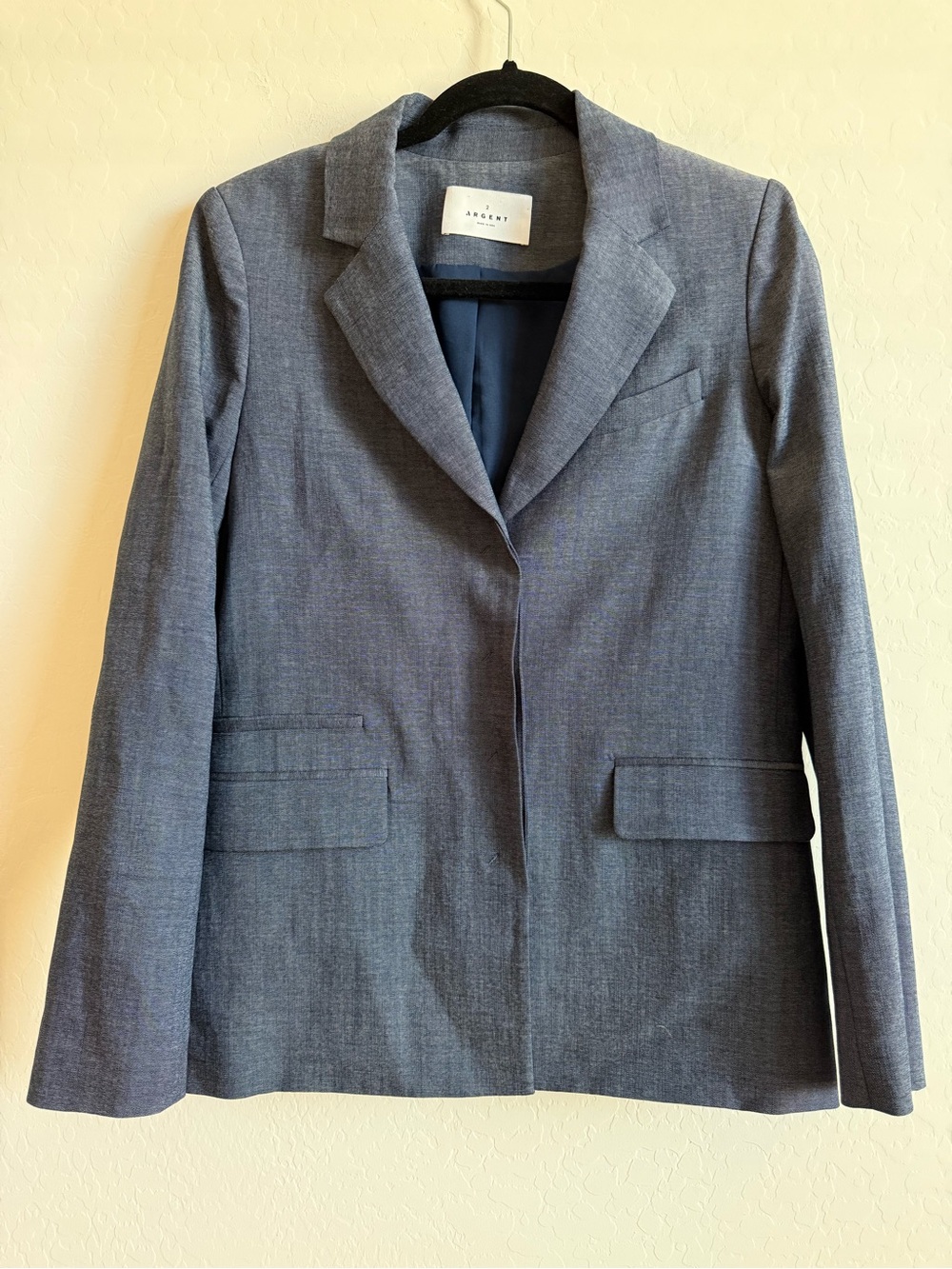 ARGENT Japanese Fabric Linen Blend V-Neck Hidden -Button Blazer Blue Grey 2